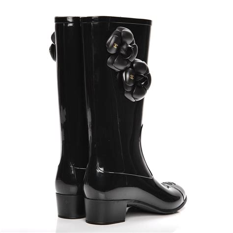 chanel camellia flower rain boots|CHANEL Rubber Camellia Rain Boots 38 Black .